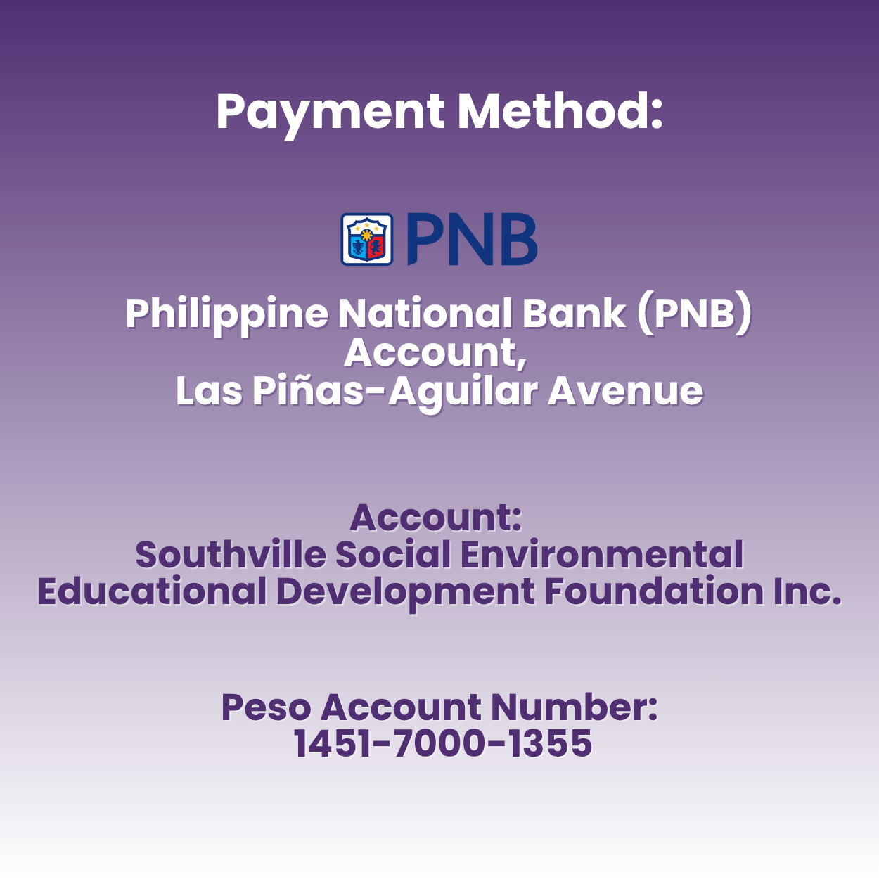 Bank transfer details